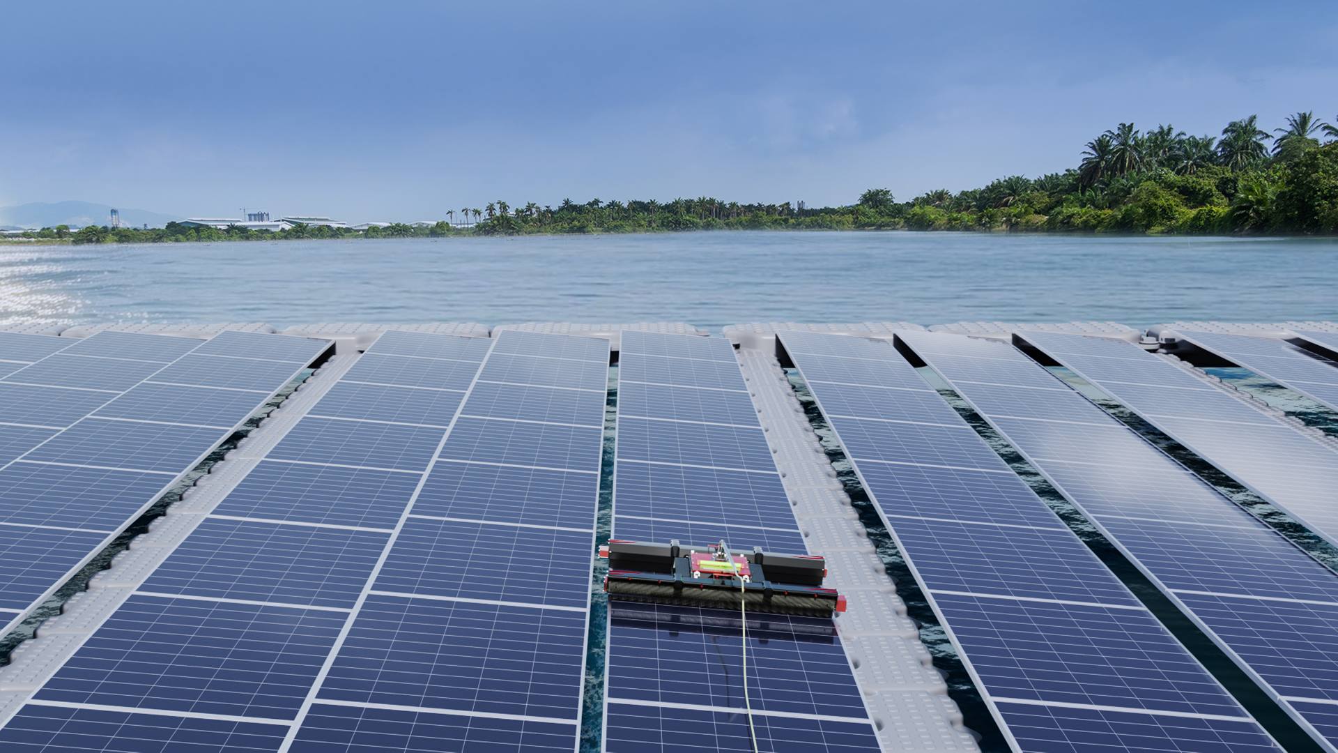 Floating solar panel cleaning solution